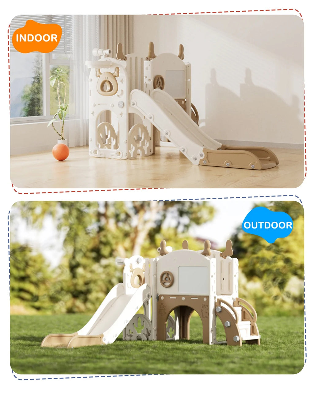 Korimefa 11-in-1 Toddler Slide Set with Golf, Basketball Hoop, Kids Slide for Toddlers Age 1-4, Climber Slip and Slides, Baby Outdoor Toys