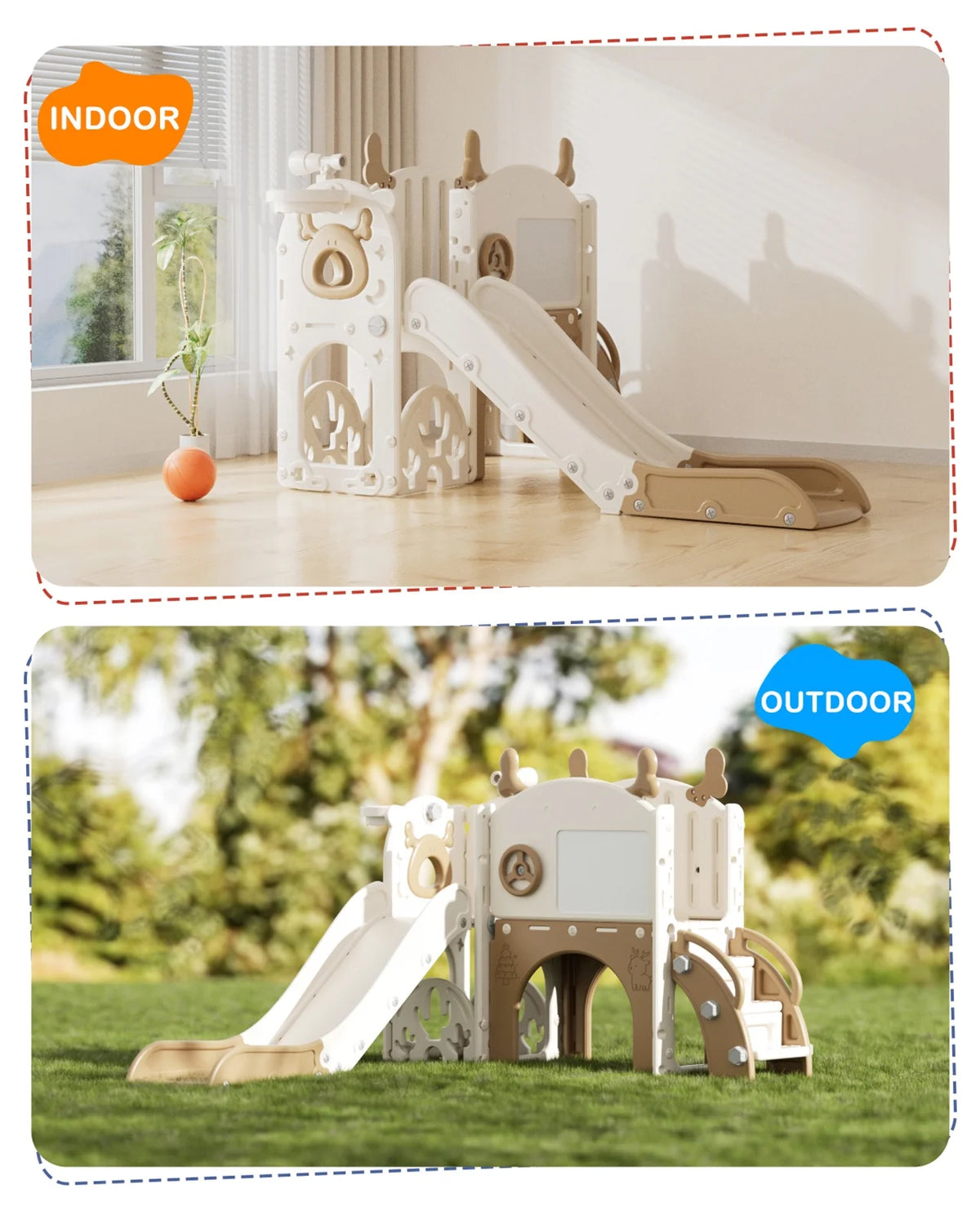 Korimefa 11-in-1 Toddler Slide Set with Golf, Basketball Hoop, Kids Slide for Toddlers Age 1-4, Climber Slip and Slides, Baby Outdoor Toys