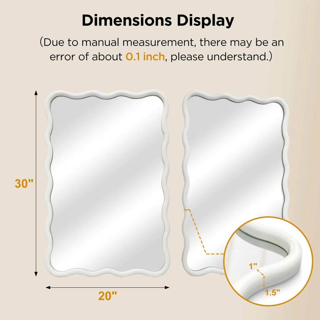 TEWLOSS Wavy Mirrors Wall Mirror, 30"x20" Bathroom Mirror Wood Framed, White