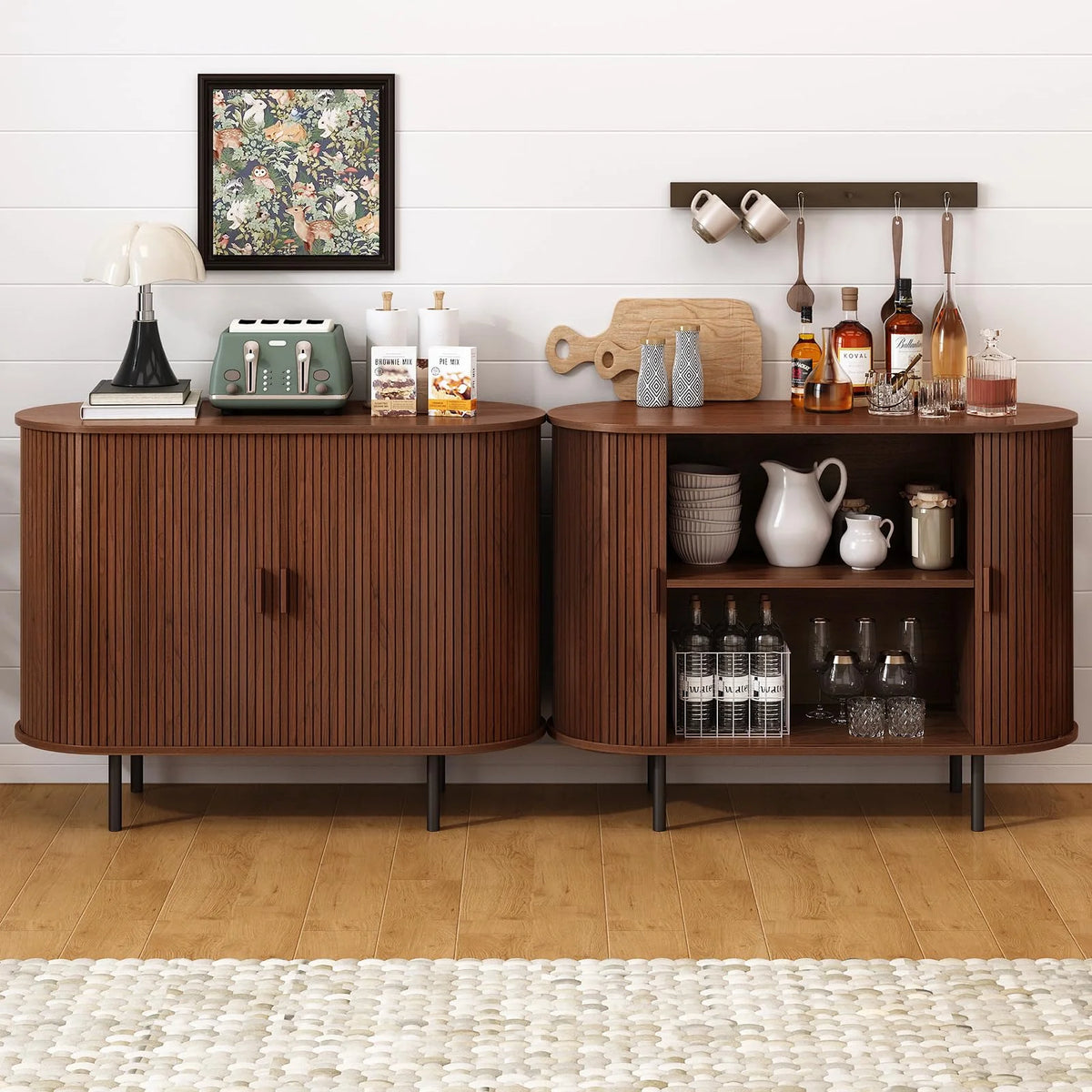 MARNUR Sideboard Buffet Cabinet 40" Storage Cabinet with 2 Sliding Tambour Doors, Adjustable Shelves for Kitchen, Living Room, Hallway, Entryway