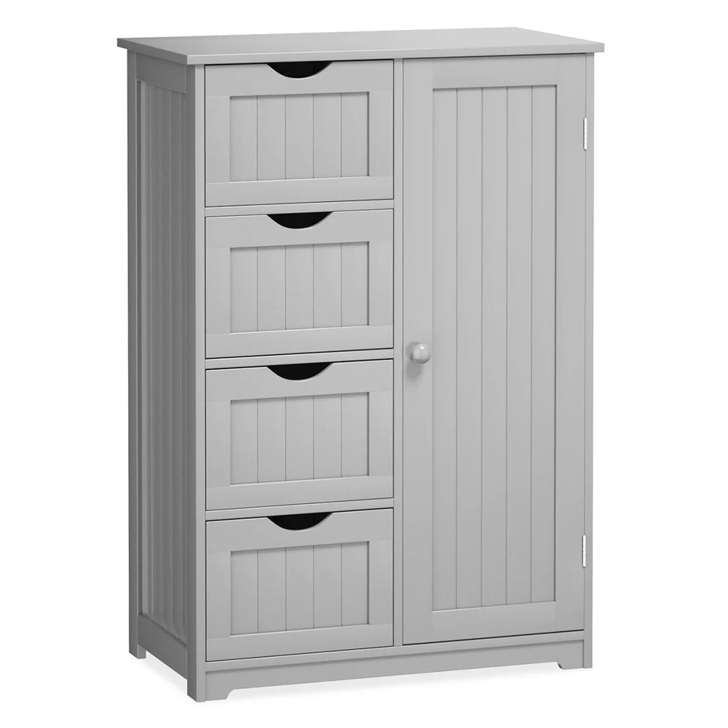 Bathroom Storage Wooden 4 Drawer Cabinet Cupboard 2 Shelves Free Standing White