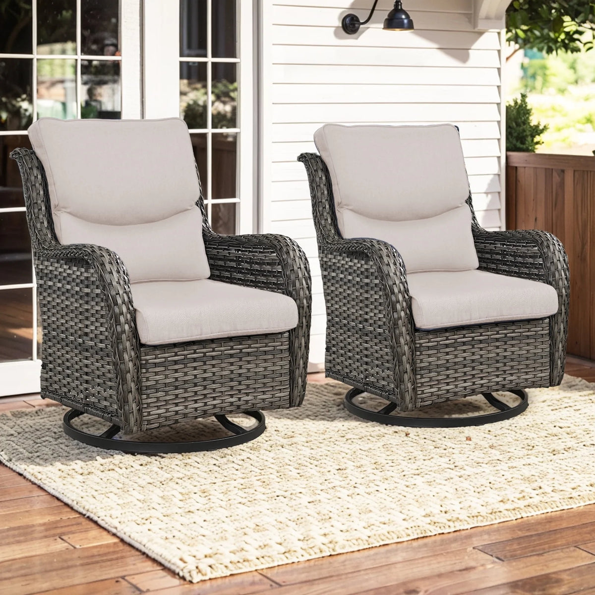 Gymojoy Outdoor Rocking Chairs Set of 2, All Weather PE Wicker Swivel Patio Glider Chairs, Garden Outdoor Furniture Set for Backyard Deck,Blue