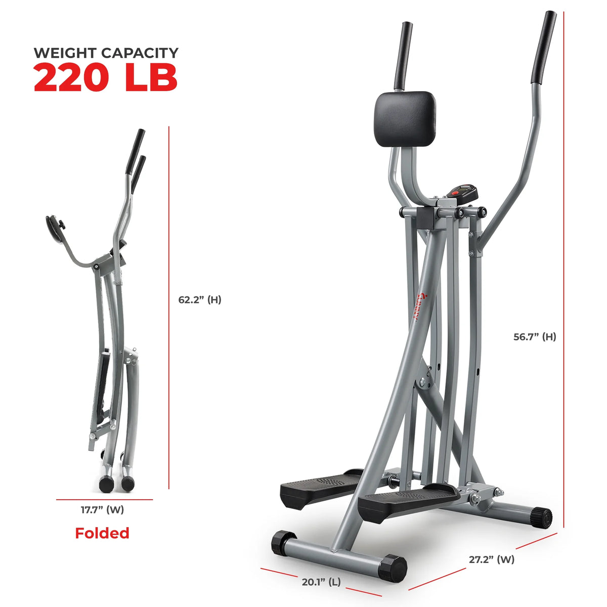 Sunny Health & Fitness Manual Air Walker Elliptical 30 Stride, Low Impact, Lightweight, Quiet with Free SunnyFit App