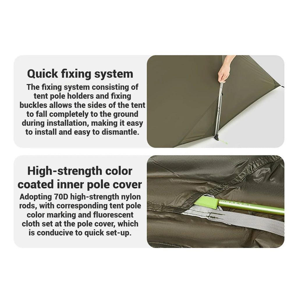 Naturehike, Ultralight Hiking Tent, Tear-resistant Tunnel Tent, Waterproof Camping Tent, Windproof Tent with Hall, 15D Lightweight Silicone-coated Nylon Fabrics,Large size for 2/3 Person.
