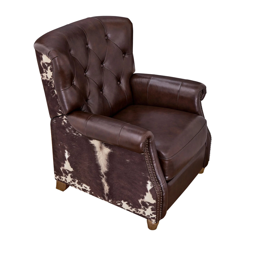 Pioneer Woman Harper Pushback Leather Recliner, Whiskey & Faux Cowhide Upholstery