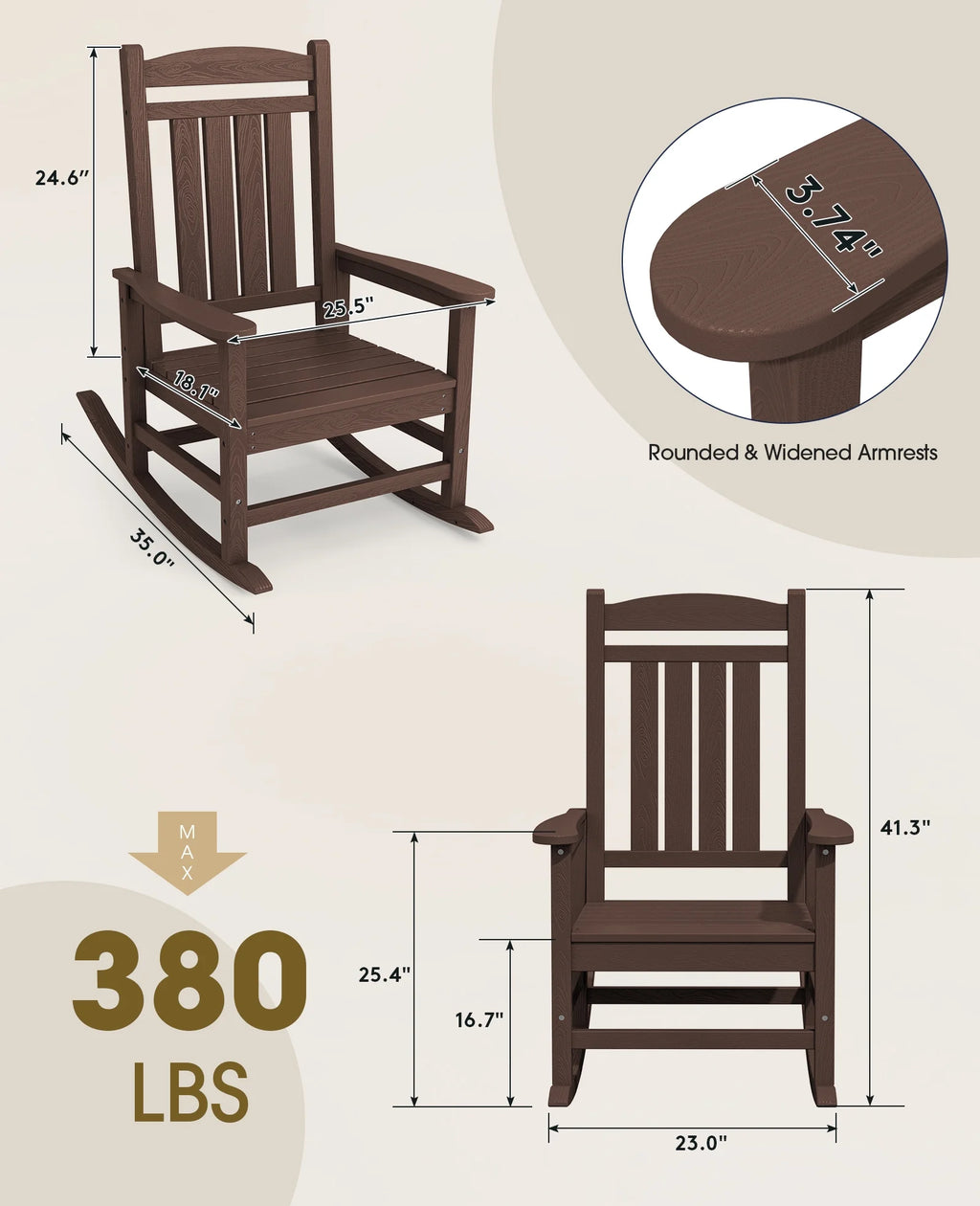 KINGYES Outdoor Rocking Chair Set of 2, HDPE Patio Rocking Chair, Heavy Duty Front Porch Rocker, Navy