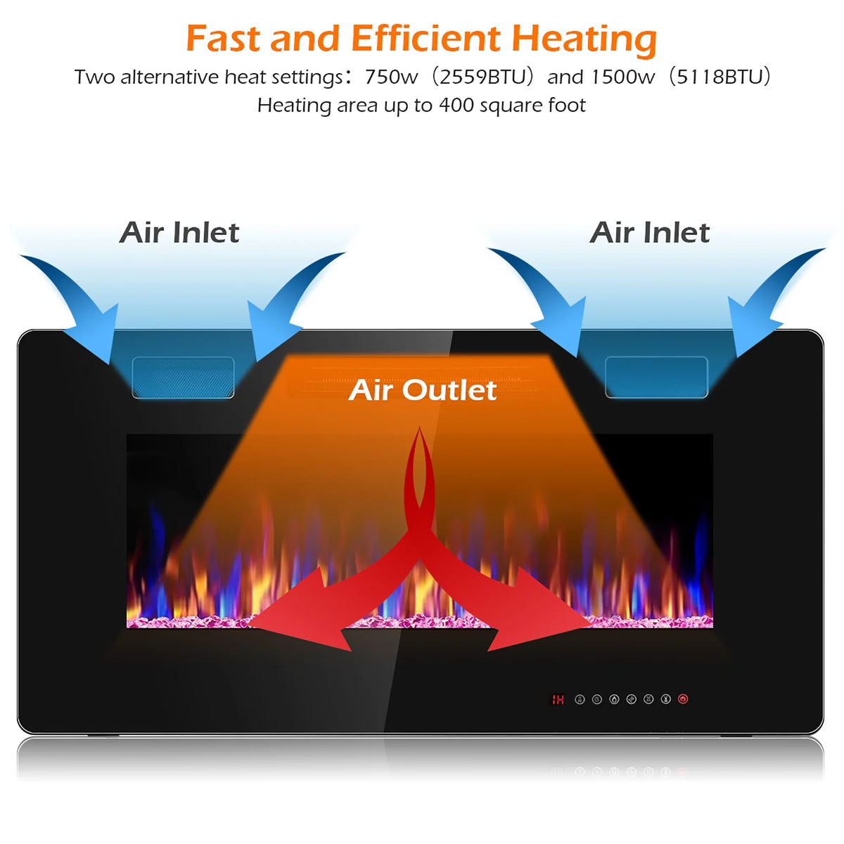 Costway 36'' Electric Fireplace Recessed Ultra Thin Wall-Mounted Heater w/Multicolor Flame
