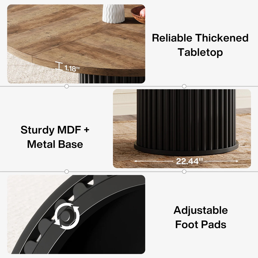 Tribesigns Black Round Dining Table for 4-6 People, 47.24-Inch Circle Wood Kitchen Table with Sturdy Fluted Metal Base, Modern Dining Room Furniture