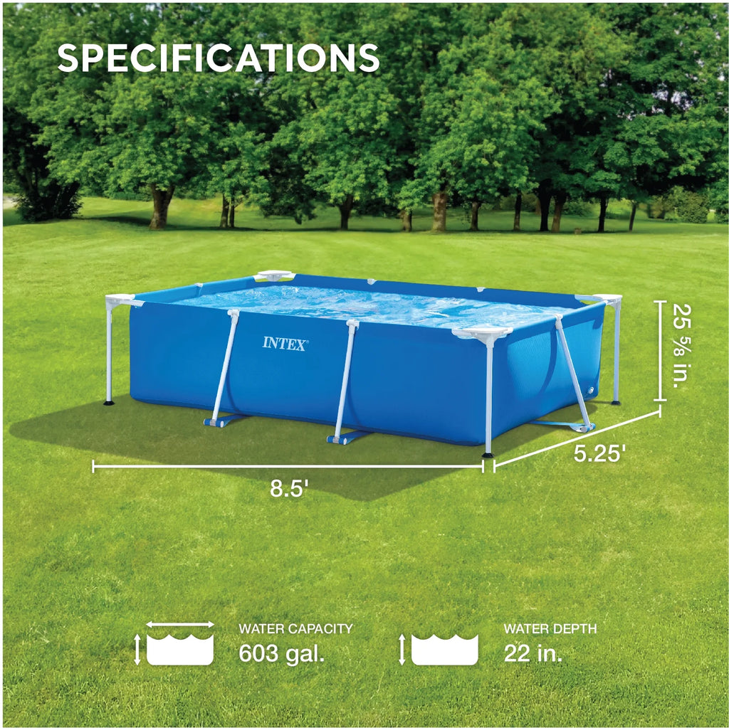 Open Box Intex 8.5'x26" Rectangular Frame Above Ground Backyard Swimming Pool