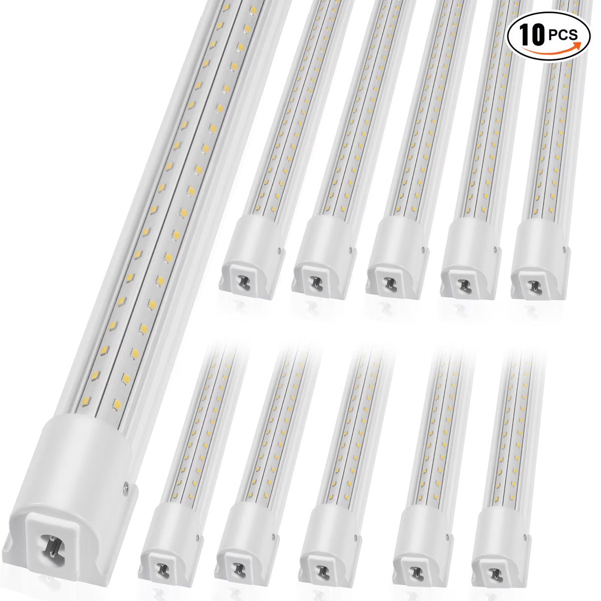 VEVOR 10 Pack LED Shop Light, 8 FT, 80W Linkable Shop Light Fixture, 10000 LM Ceiling Lights 59 in Power Cords with ON/OFF Switch 48 in Connector Cables, for Garage Warehouse Home Workkshop