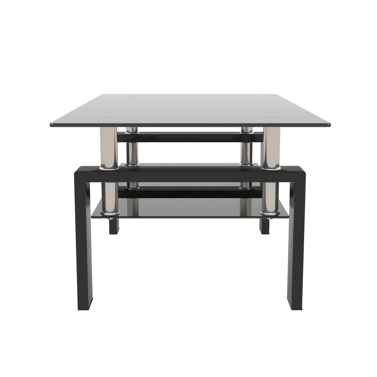 Tansole Coffee Table Glass Top Rectangular End Table Black Metal Legs for Modern Living Room