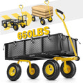 GVDV Heavy Duty Steel Garden Cart with Liner, 660lbs Capacity, 3 Cu ft, 10" All-Terrain Wheels, Black/Yellow Durable Utility Cart for Yard Work, Hauling, and Outdoor Use