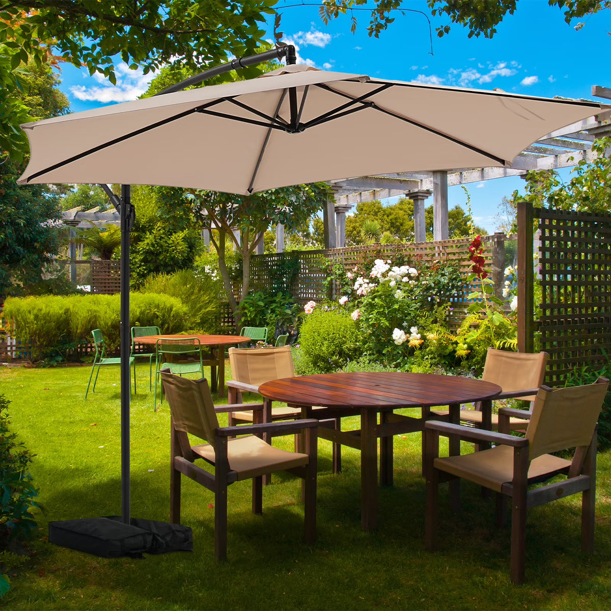 Autlaycil 10 ft Cantilever Offset Outdoor Patio Umbrella with Base Stand Rotate and Tilt, Blue