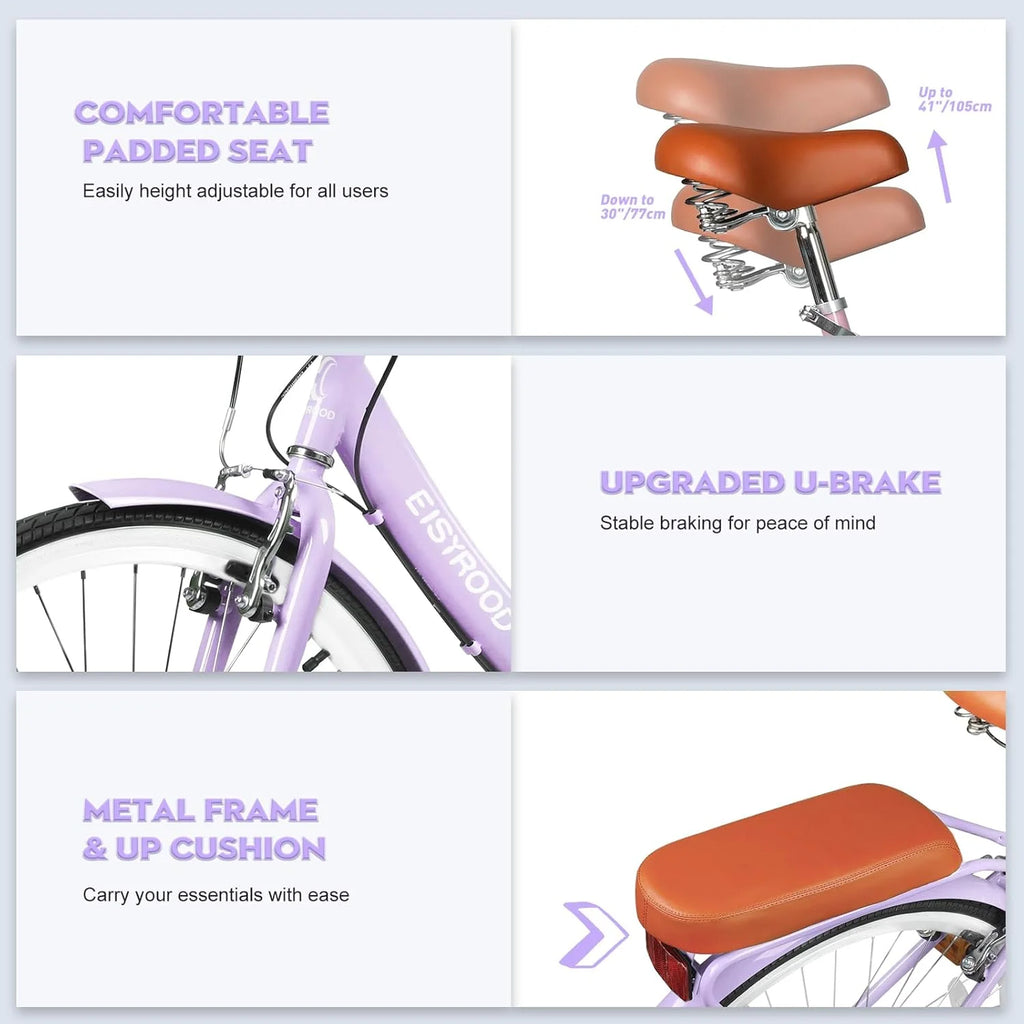 Gaonala 26 inch Womens 7-Speed Pink Cruiser bicycles a versatile family bike and womens beach bikes for urban commutes and leisure