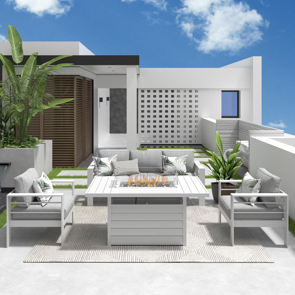 CozyHom 5 Pcs Outdoor Patio Aluminum Furniture Sofa Sets, Outside Patio Conversation Couch Sets With Table&Cushions for Garden Porch, Gray