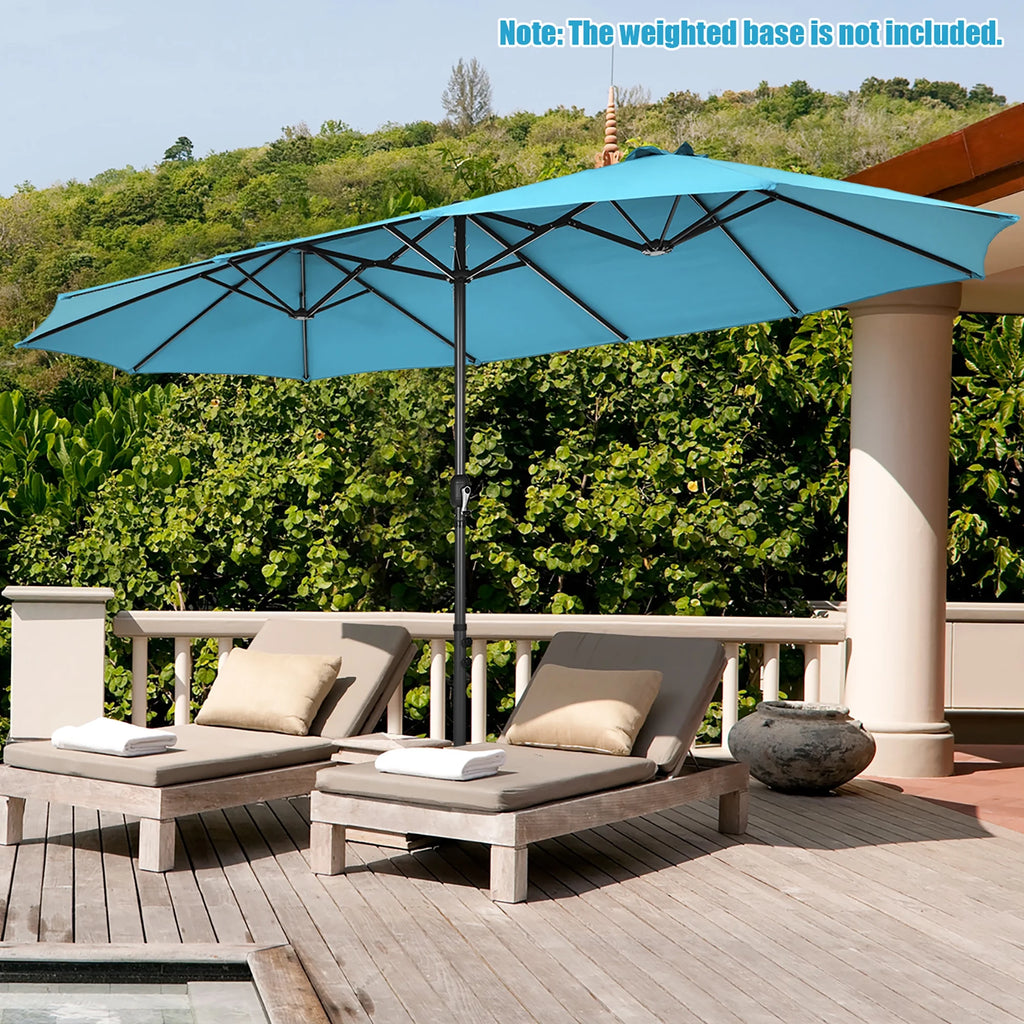 Costway 15ft Beige Patio Double-Sided Umbrella, Crank Lift