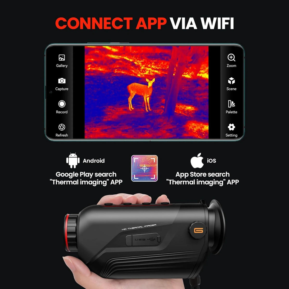 GOYOJO Thermal Monocular 256x192 (25 Hz) Thermal Imaging Monoscope Camera for Adults, 10mm Focal Lens Vision Goggles Thermal Scopes for Night Hunting Camping