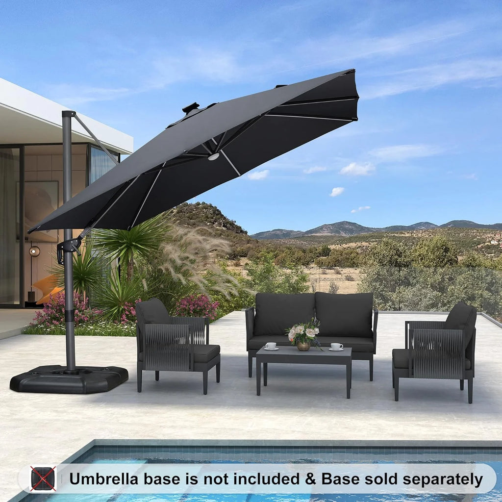 PURPLE LEAF 8x8 Ft Cantilever Umbrella Square Outdoor Patio Umbrella Large Offset Hanging Umbrella Aluminum Umbrella with 360°Rotation Adjustable Garden Pool Umbrella,Beige
