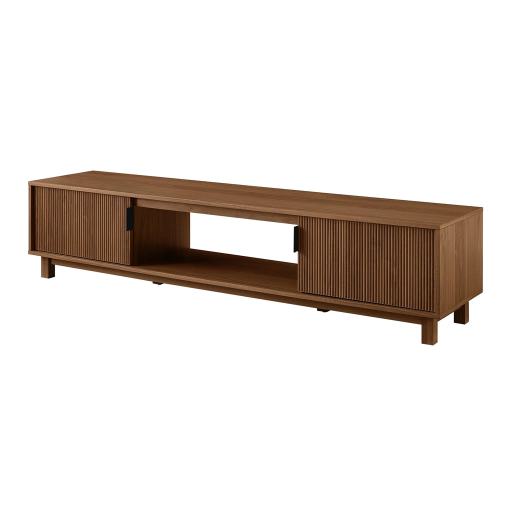 Walker Edison Mid-Century Modern Reeded 2-Door TV Stand for TVs up to 80, Coastal Oak
