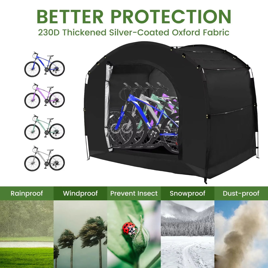 NAIZEA Large Bike Storage Tent, 47" Depth Storage for 6 Bikes Waterproof Outdoor Bicycle Cover, Lawn Mower Garden Tools Shed, Backyard Storage Room Tent Shelter W/Fixing Peg & Rop