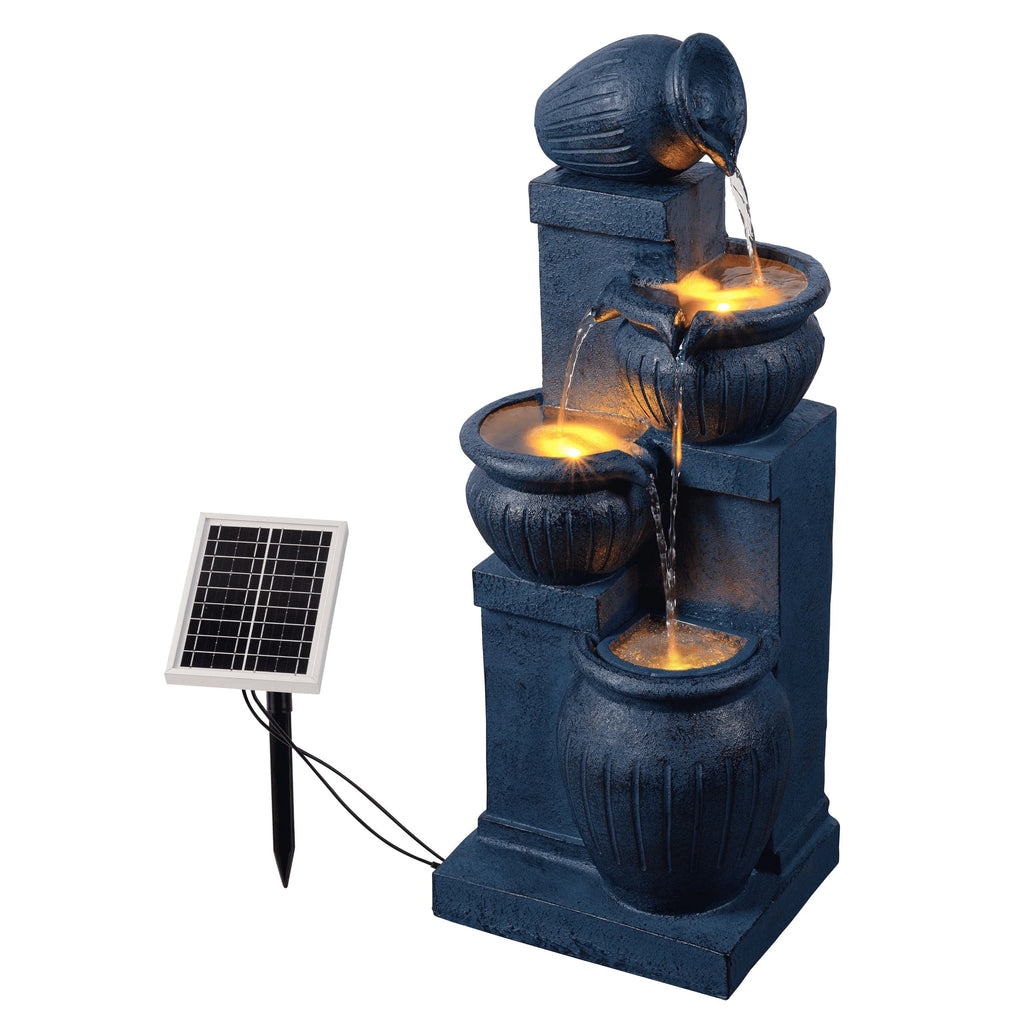 Teamson Home Outdoor Water Fountain with Lights 4-Tier Cascading Bowl Design with LED Light & Solar Pump, Solar-Powered Water Fountain Outdoor Garden, Yard, or Patio Dcor, Navy Blue