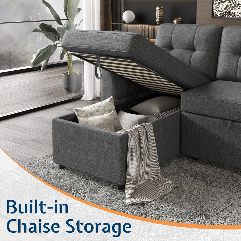 VANACC Sectional Sofa Bed with Storage and Soft Seat ,Reversible Pull Out Couch for Living Room,Beige