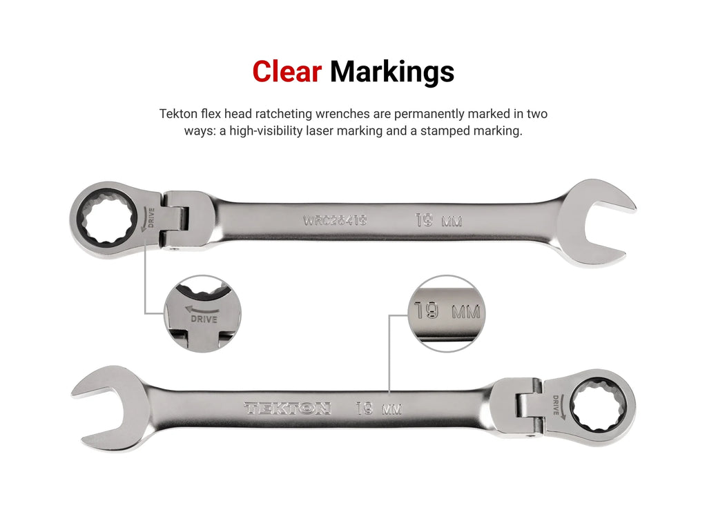 TEKTON Flex Head 12-Point Ratcheting Combination Wrench Set with Modular Wrench Organizer, 14-Piece (6-19 mm) | WRC95302