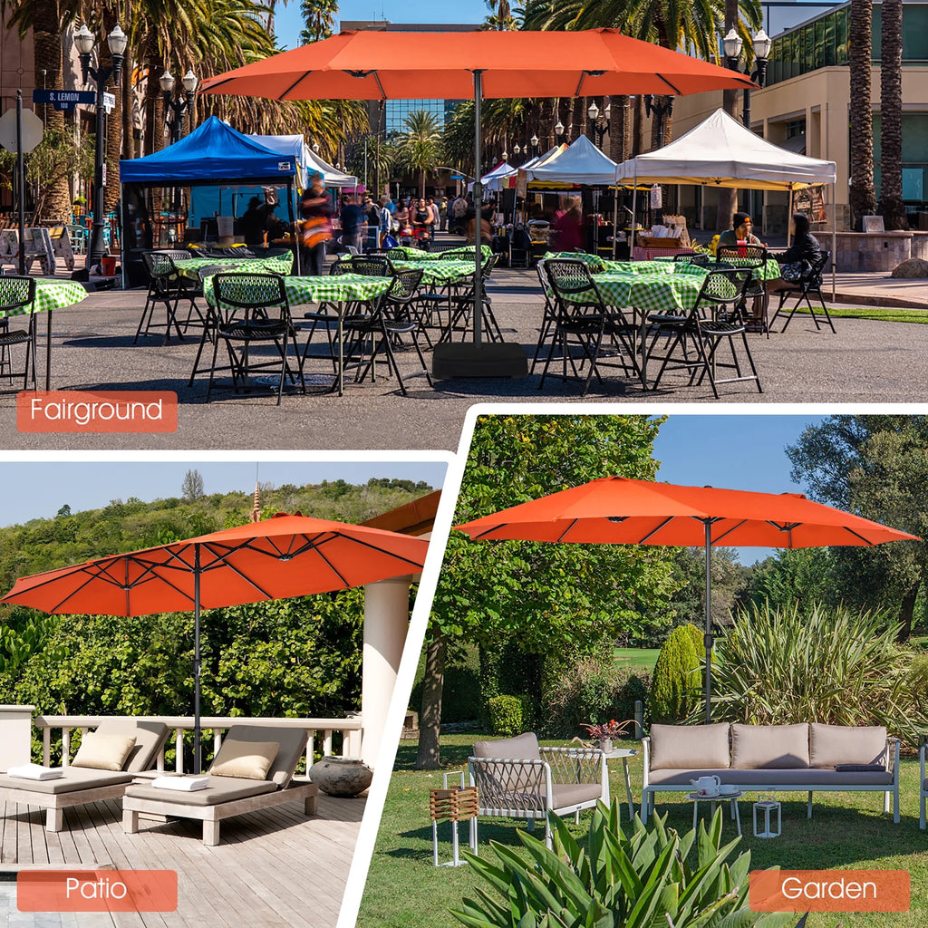 Costway 15ft Beige Patio Double-Sided Umbrella, Crank Lift