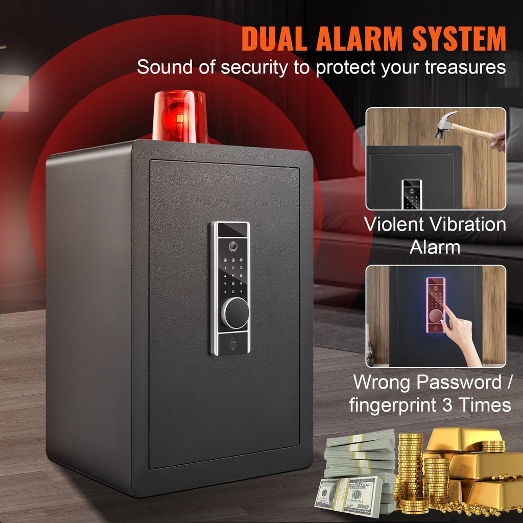 BENTISM Security Safe Box 2.2 Cubic Feet Fingerprint Digital Keypad Lock Box Safe Fingerprint Safe Box with Inner LED Light Fire Resistant Home Safe Steel for Cash Gold 15.75x13x23.6 inch