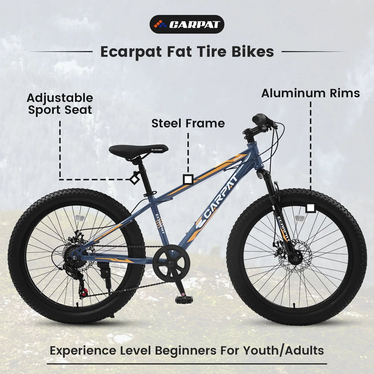 24 inch Mountain Bike with Fat Tires, Kids Bike with Disc Brakes & Suspension