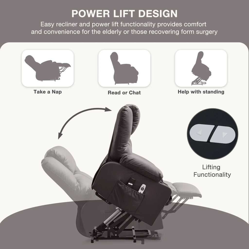 JONPONY Power Lift Recliner Chair Recliners for Elderly with Heat and Massage Recliner Chair for Living Room with Infinite Position and Side Pocket,USB Charge Port,Black