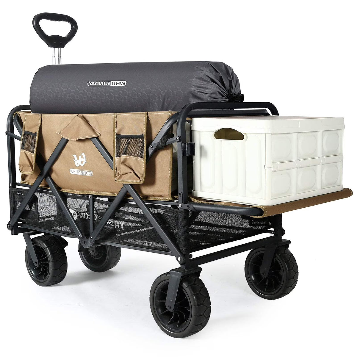 Collapsible Double Decker Wagon, Heavy Duty Foldable Wagon with All-Terrain Big Wheels, Beach Wagon for Camping, Sports, Shopping, Garden