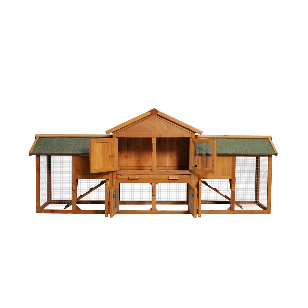 79.5 " Outdoor Poultry Cage, Large Wooden Bunny Cage Chicken Coop Hen House with 2 Runs, 2 Tier Waterproof Poultry Pen Enclosure for Rabbit Chicken Duck Small Animals
