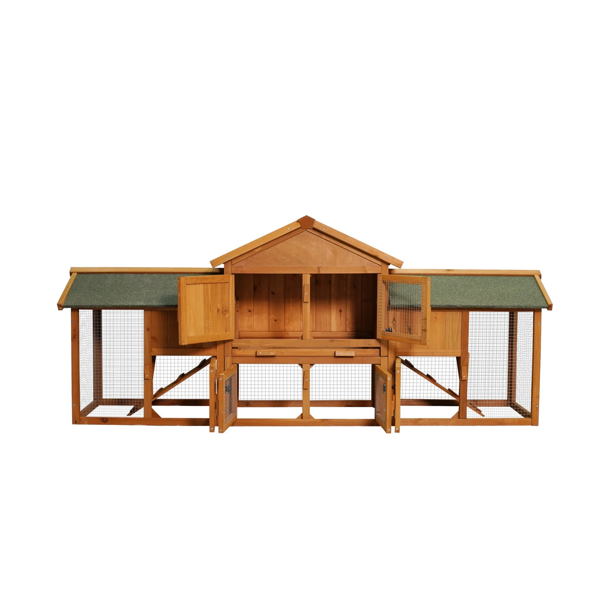 79.5 " Outdoor Poultry Cage, Large Wooden Bunny Cage Chicken Coop Hen House with 2 Runs, 2 Tier Waterproof Poultry Pen Enclosure for Rabbit Chicken Duck Small Animals