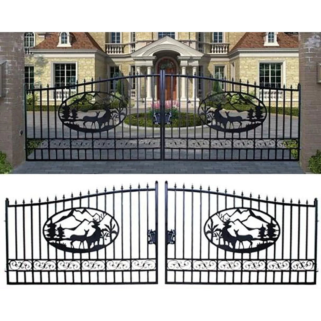 Outdoor Dual Swing Wrought Iron Gate for Driveway, Security Gate, Outdoor Fence Gate, Vienna Style for Yard, Backyard Patio 20'Star