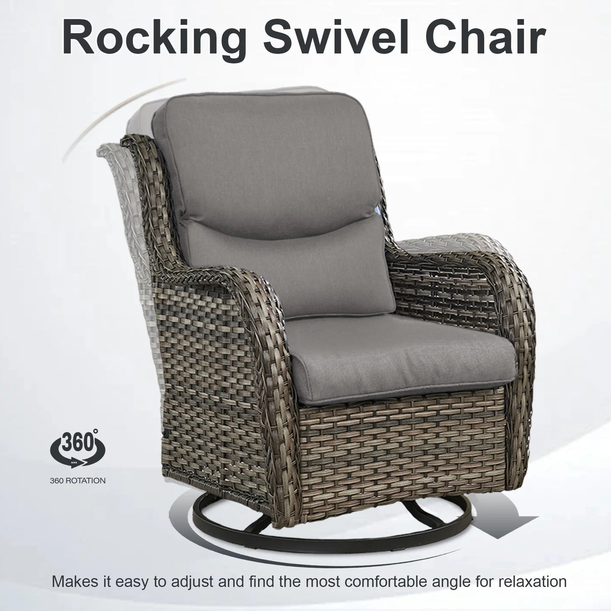 POCASSY Patio Swivel Chairs, Outdoor Wicker Swivel Glider Rocking Chairs with High Back and Thick Cushions for Porch Deck - Set of 2, Beige