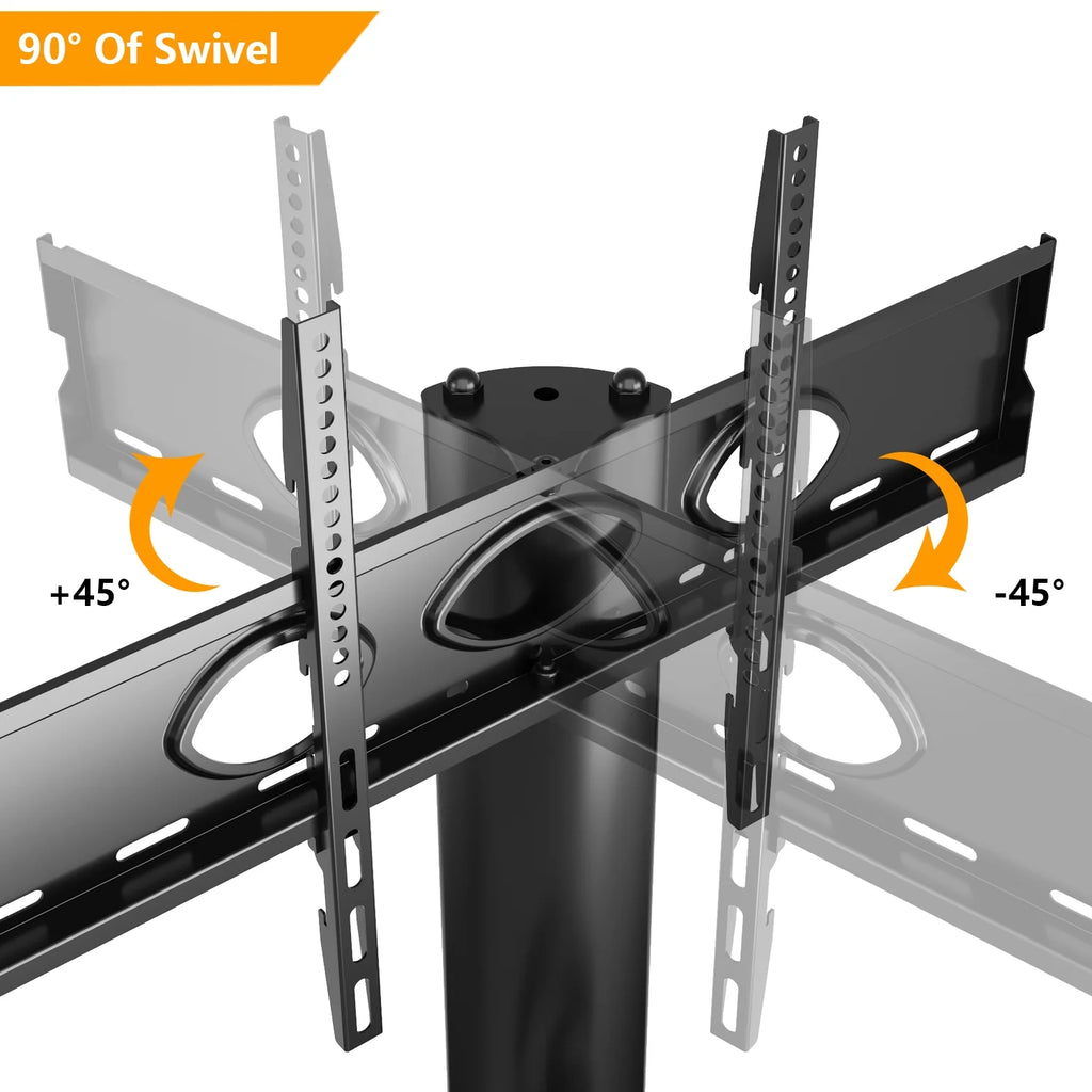 RTVR Modern 3-in-1 Flat Panel TV Stand for TVs up to 75 inch, Black Glass Shelves Table with Swivel Mount
