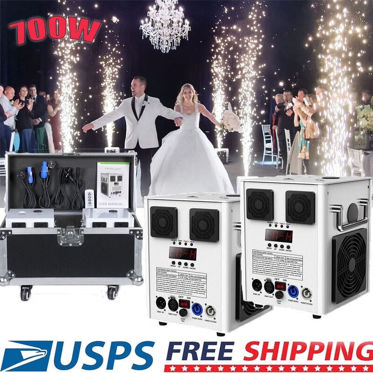4 Pack 700W Cold Spark Machine DMX Stage Effect Machine for Stage DJ Disco Wedding # Black