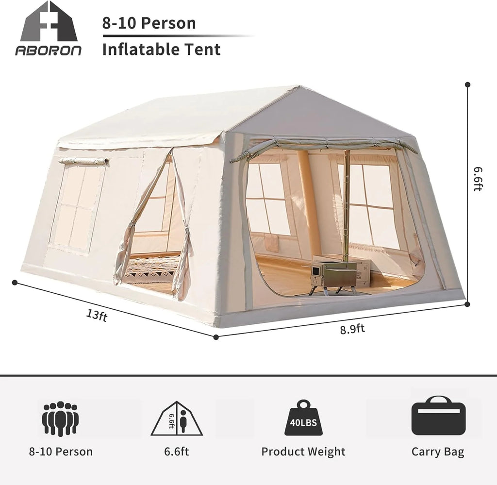 Inflatable Tents for Camping, Blow Up Tent with Canopy, Easy Setup Inflatable Camping Tent with Stove Jack, Waterproof Oxford Air Glamping Tents for Camping Adult 8-10 Person