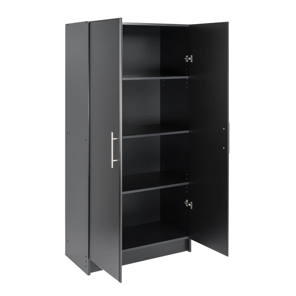Prepac Adjustable Shelves Cabinet - Functional Tall Garage Table, 16"D x 32"W x 65"H Freestanding Garage Cabinet with 2-Doors, Espresso - EES-3264
