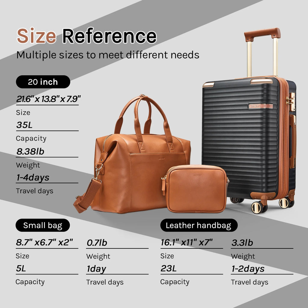 Joyway 3-Piece Carry-On Luggage Set with Swivel TSA Lock and Leather Carry Bag