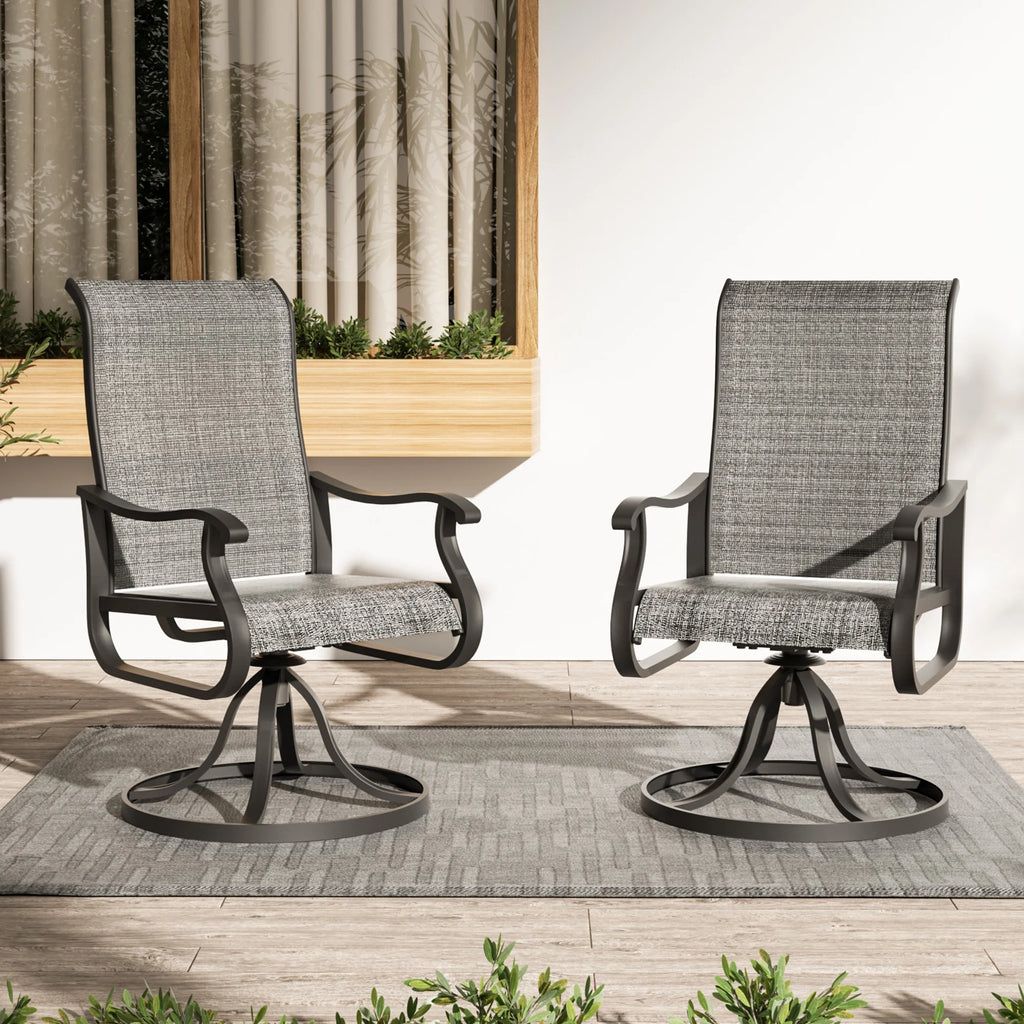 ELPOSUN Patio Swivel Chairs Set of 2, Outdoor Dining Chairs High Back All Weather Breathable Textilene Outdoor Swivel Chairs with Metal Rocking Frame for Lawn Garden Backyard Deck, Khaki