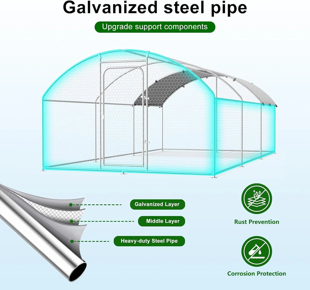 Large Metal Chicken Coop Walk-in Poultry Cage with Waterproof and UV-Resistant Cover Outdoor Chicken Run Hen Rabbit Duck House for Backyard Farm Use Spire Roof(10 W x 4.9 L x 6.4 H)