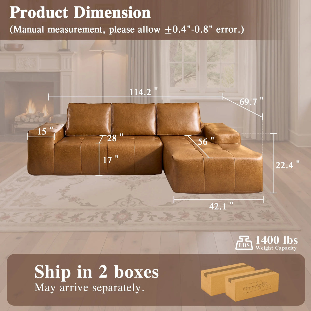 Ovios 106" L-Shaped Sectional Sofa Modern Modular Cloud Couch with Deep Seating Upholstered Sofa for Living Room Bedroom, No Assembly Required, Black(Corduroy)