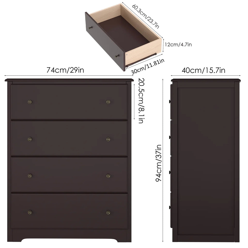 Homfa Dresser Chest, Modern Chest Organizer with 4 Drawers for Bedroom, White Finish