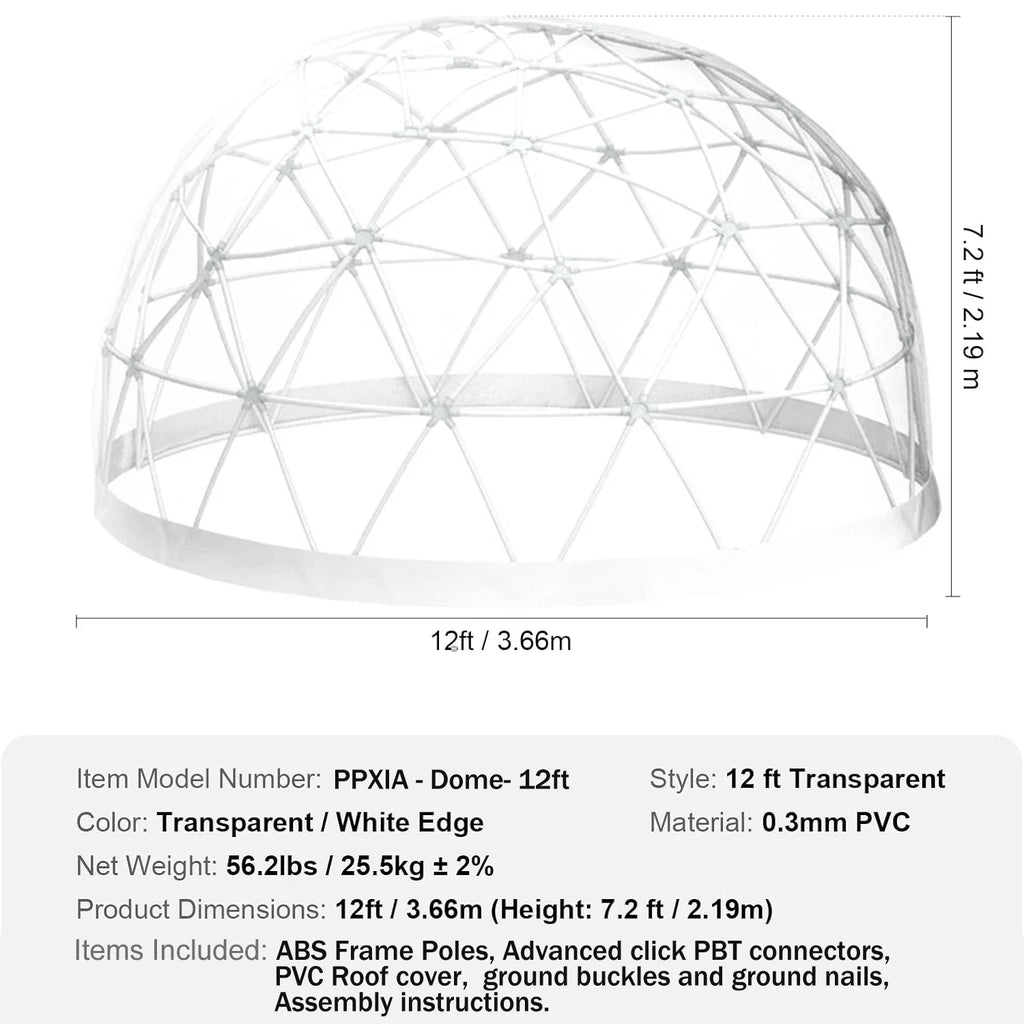 Garden Dome Tent House, Upgraded Garden Tent with PVC Transparent Cover and Window, Waterproof Outdoor Geodesic Dome Camping Shelter for Patio