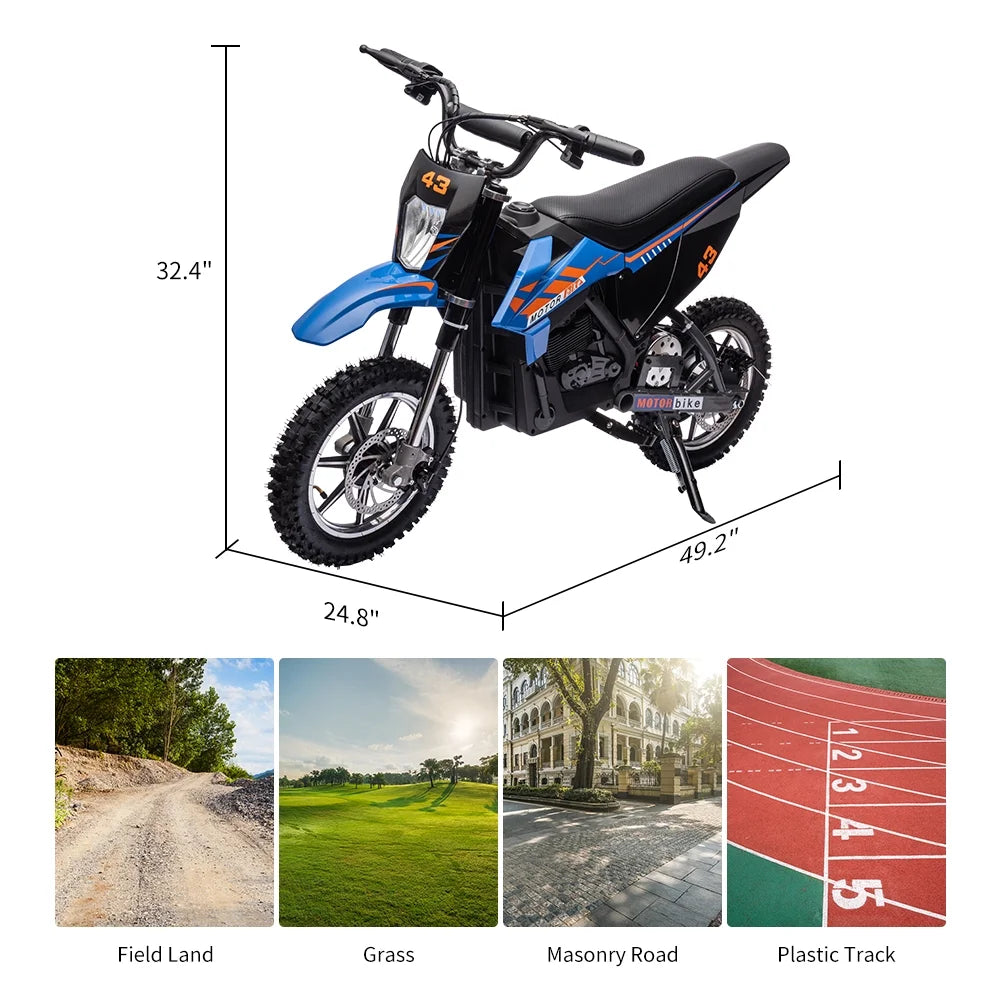 COZONY 36V Kids Electric Dirt Bike,15.5MPH Kids Electric Motorcycle W/ 350W Brushless Motor LED lights, Air-Filled Tires, Leather Seat,Disc Brake,Max Load 175 Lbs,for Kids Ages 14+ Teenagers, Black