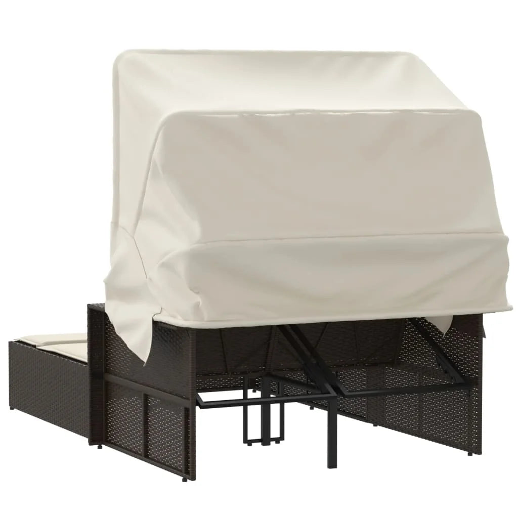 vidaXL Powder Coated Steel Removable Canopy and Cushions Double Sun Lounger, Beige