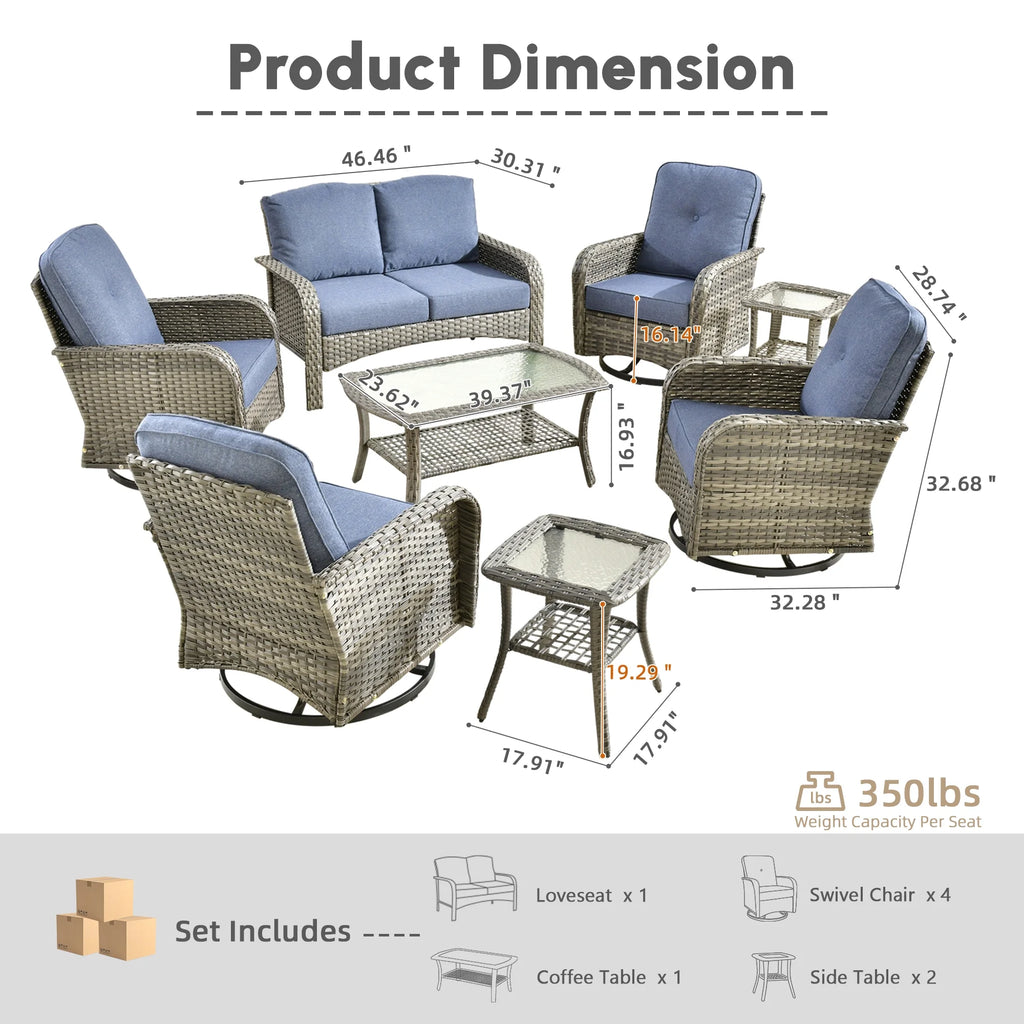 Ovios 5 Pieces Outdoor Patio Furniture Set High Back All Weather Wicker Conversation Set with Swivel Chairs & Coffee Table, Dark Gray