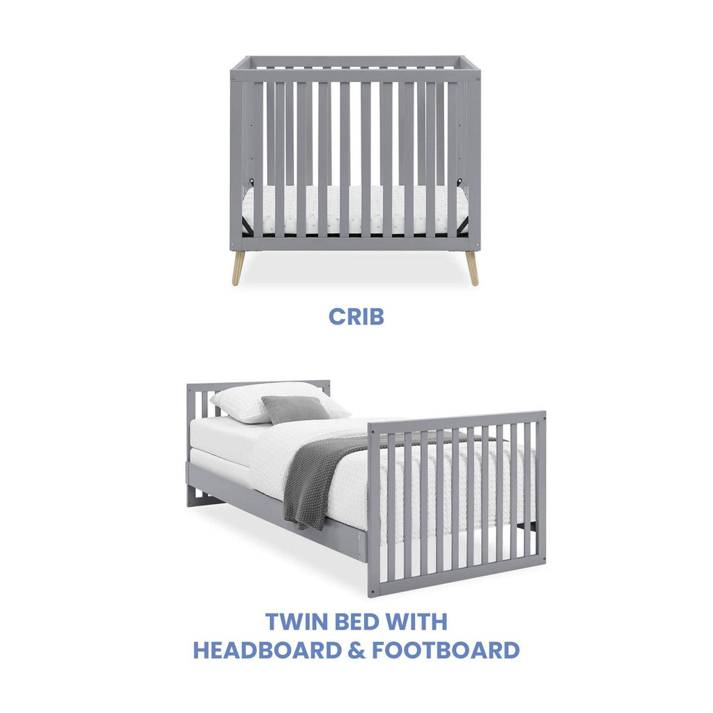 Delta Children Essex Convertible Mini Baby Crib with 2.75-Inch Mattress. Grey w/Natural